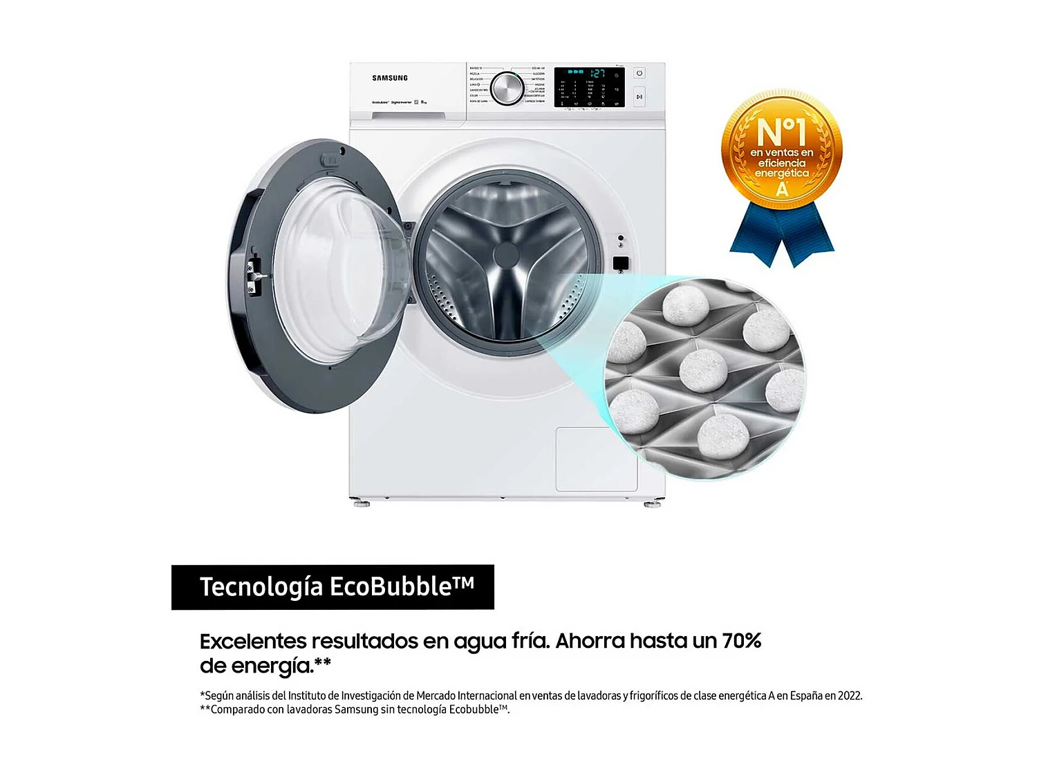 Lavadora Bespoke Ecobubble Samsung 11kg 1400 rpm A blanco 85 cm