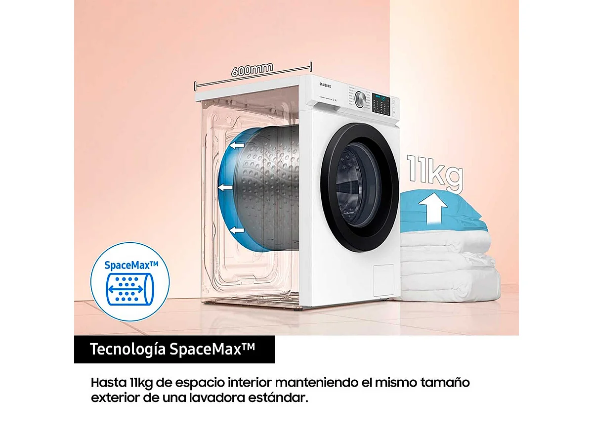Lavadora Bespoke Ecobubble Samsung 11kg 1400 rpm A blanco 85 cm