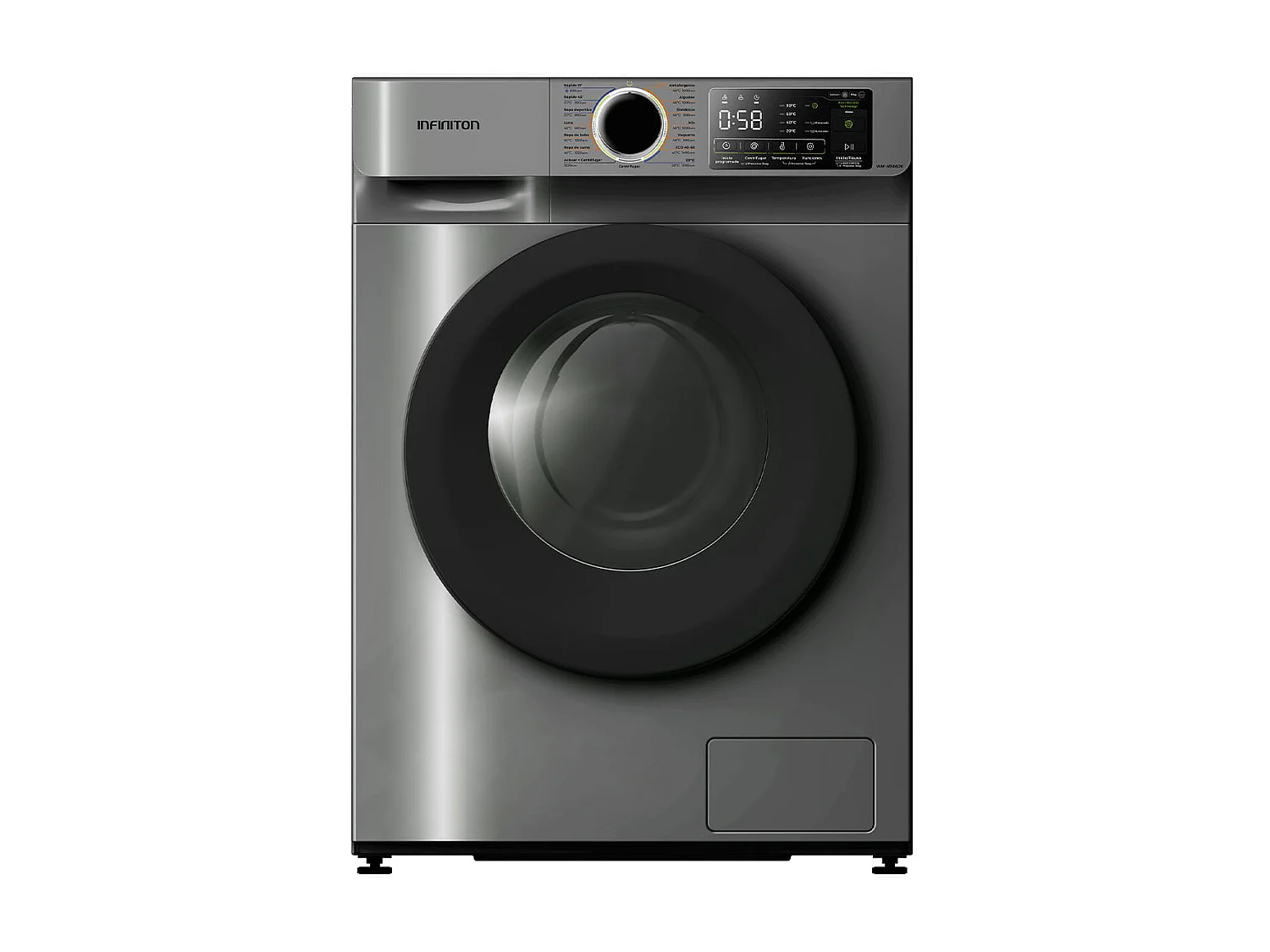 Lavadora Infiniton WM-N94ADK 9kg 1400 rpm motor Inverter Quattro A dark inox 85 cm