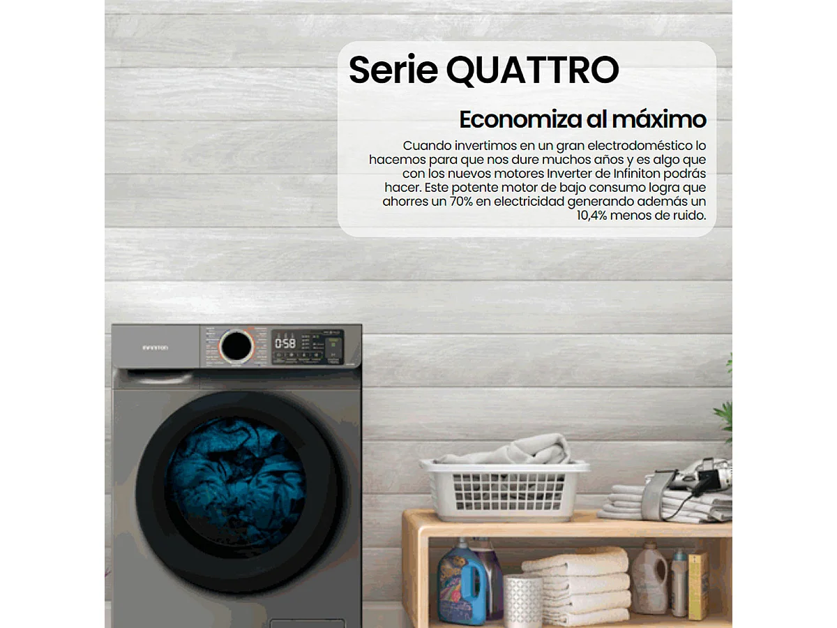 Lavadora Infiniton WM-N94ADK 9kg 1400 rpm motor Inverter Quattro A dark inox 85 cm