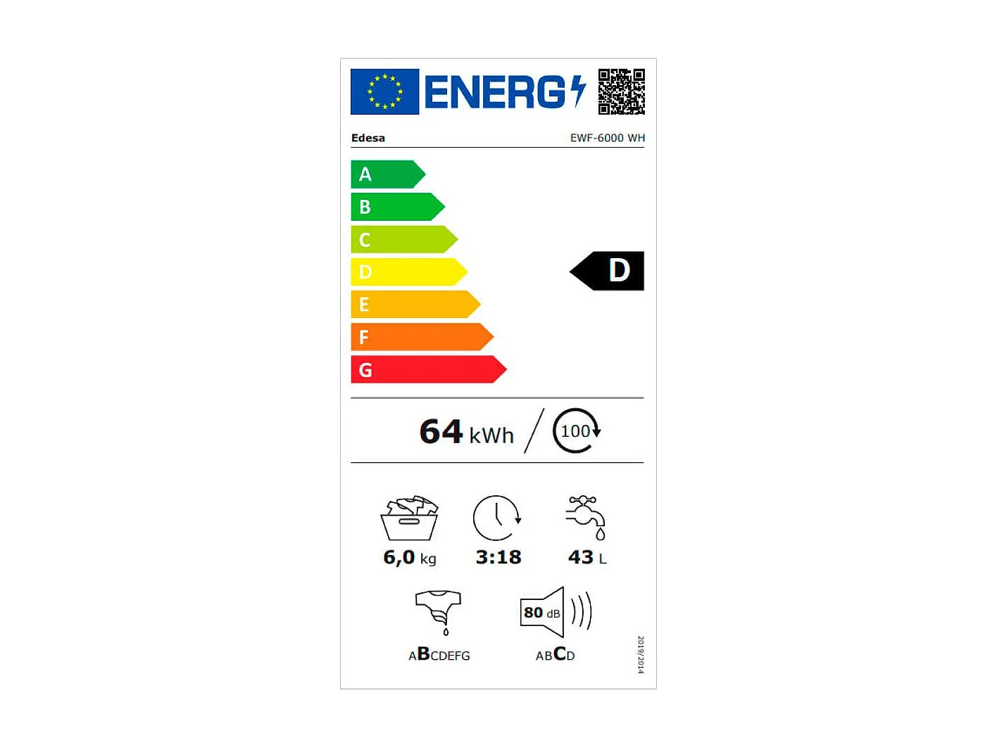 Lavadora Edesa EWF-6000 WH 6kg 1000 rpm 23 programas D blanco 85 cm