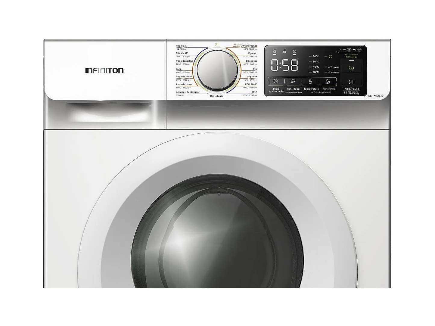 Lavadora Infiniton WM-N94ABE 9kg 1400 rpm 15 programas A blanco 59,5 cm