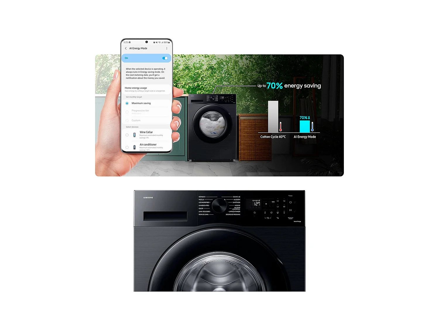 Lavadora de carga frontal Samsung WW90CGC04DABEC 9kg 1400 rpm Smart Things 13 programas A negro 85 cm