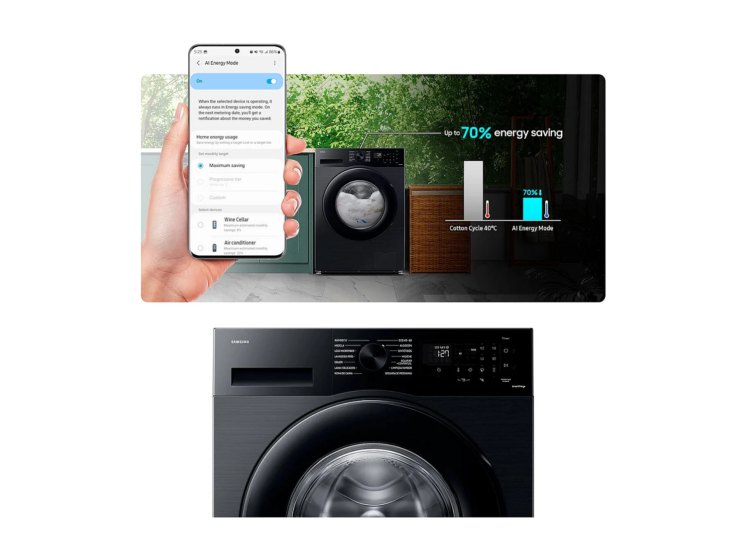 Lavadora de carga frontal Samsung WW90CGC04DABEC 9kg 1400 rpm Smart Things 13 programas A negro 85 cm