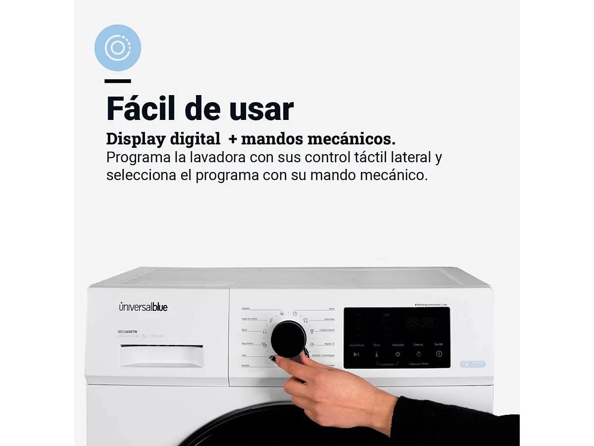 Lavadora Ibiza 6007W Universal Blue 7kg 1200 rpm E blanco 85 cm