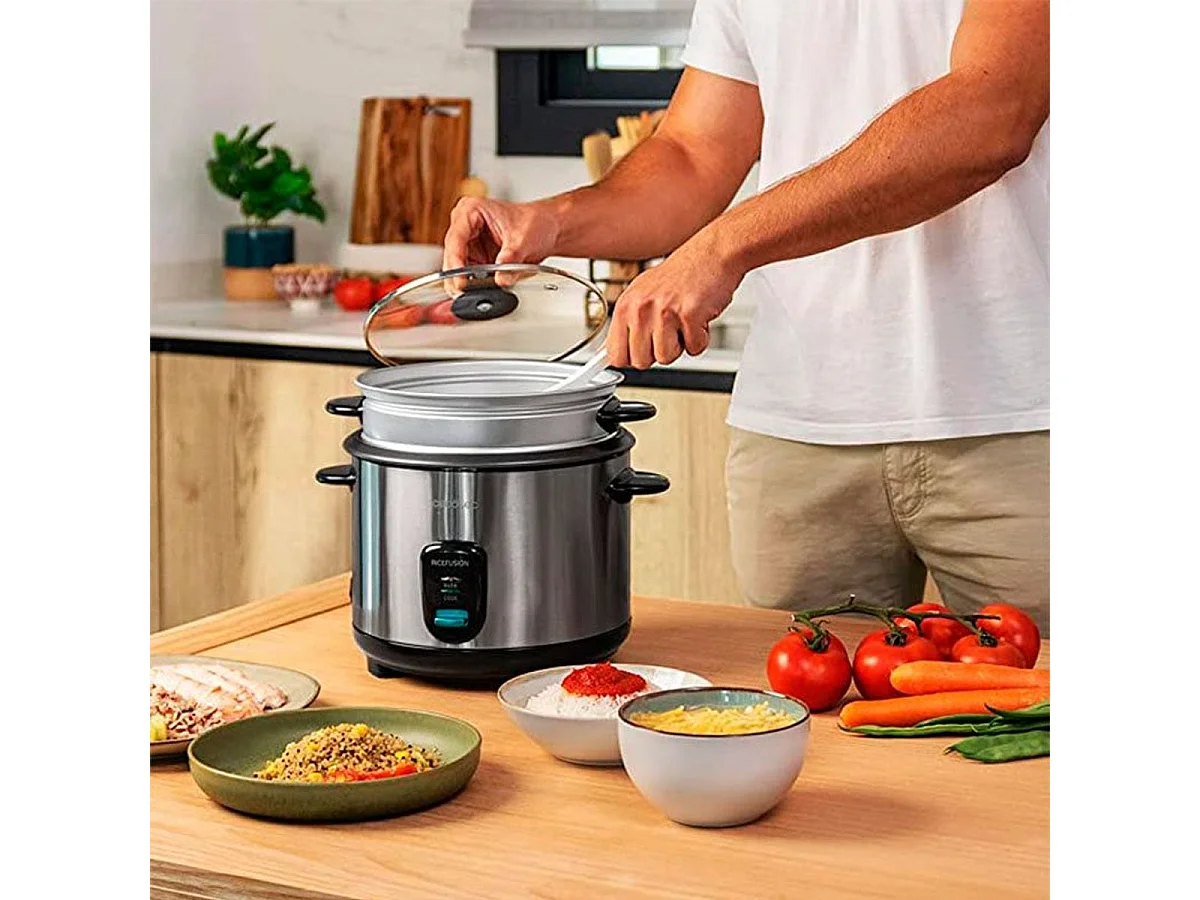 Arrocera eléctrica Cecotec RiceFusion 7000 Inox 700W 1,8L inox/negro
