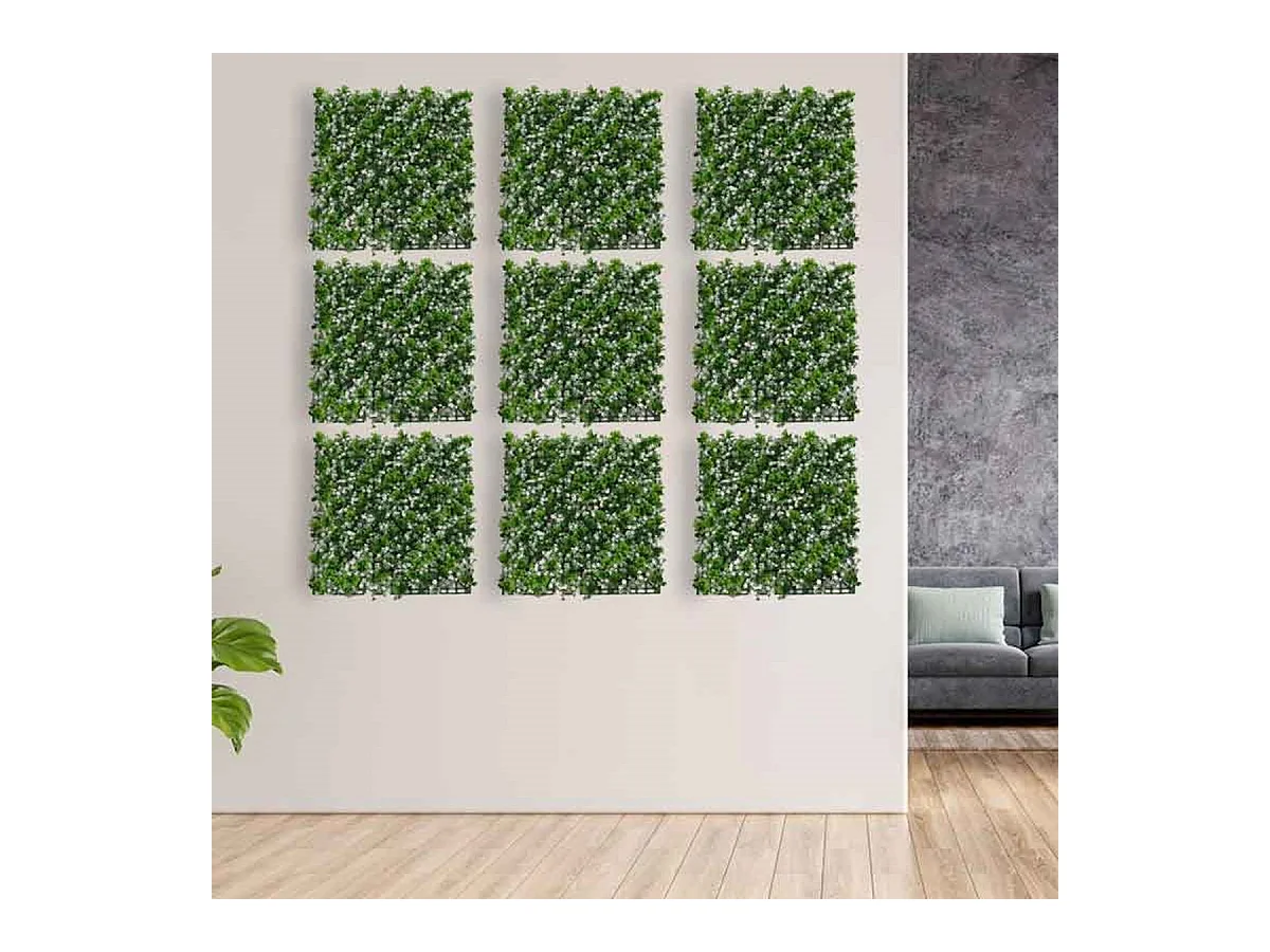 Pack de 4 planchas de jardín vertical artificial con flores verde/blanco