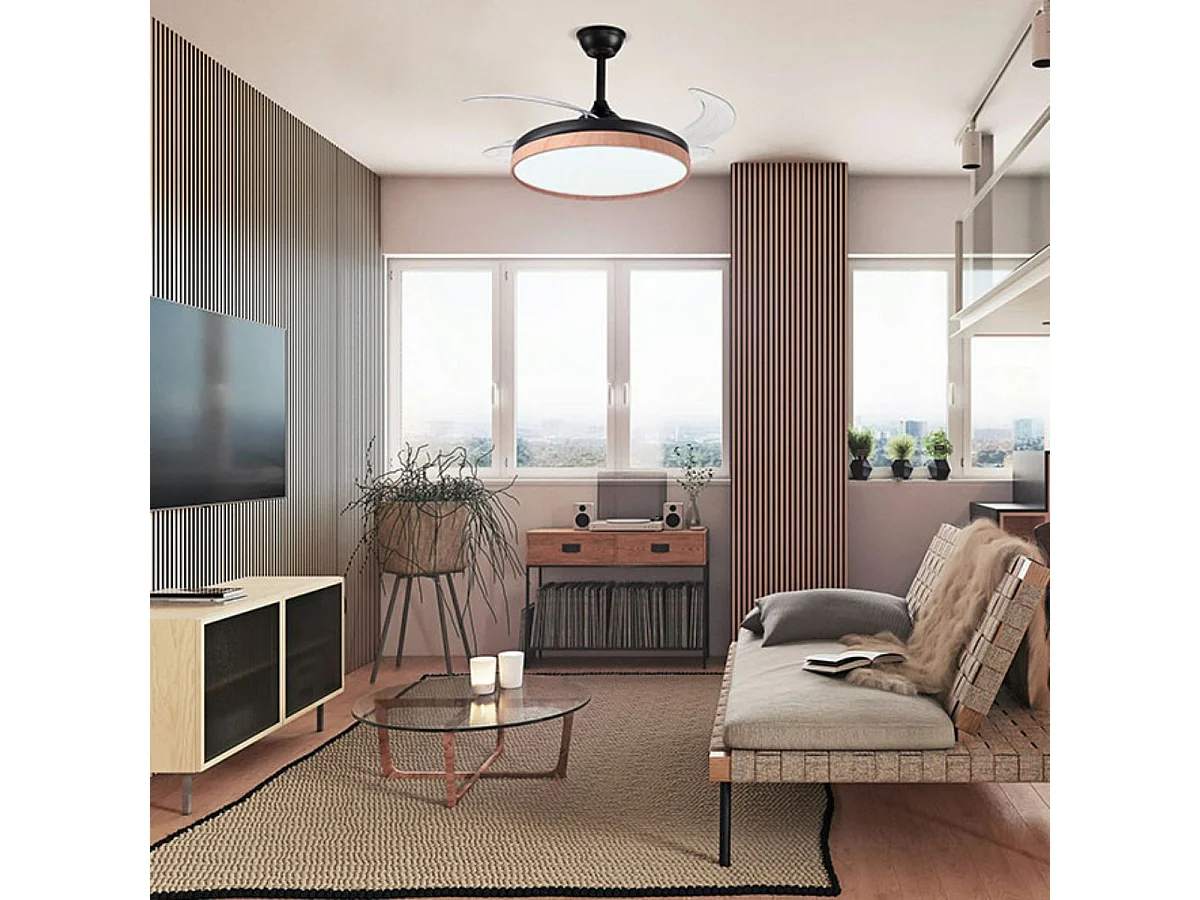 Ventilador de techo Cosmos Mini Bel Air 48W 4 aspas retráctiles negro/madera Ø91 cm