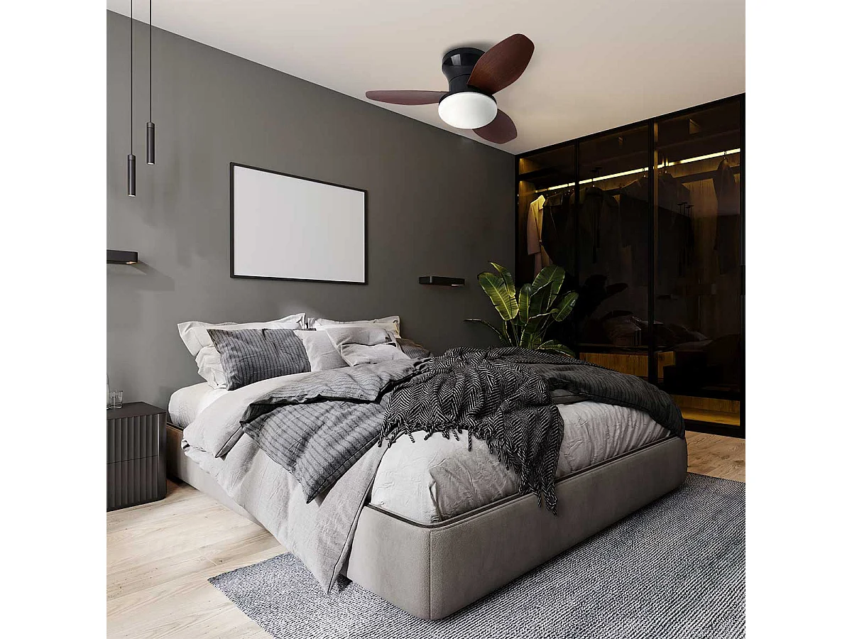 Ventilador de techo Tauro Mini Bel Air 48W 3 aspas con luz LED negro/cerezo Ø70 cm