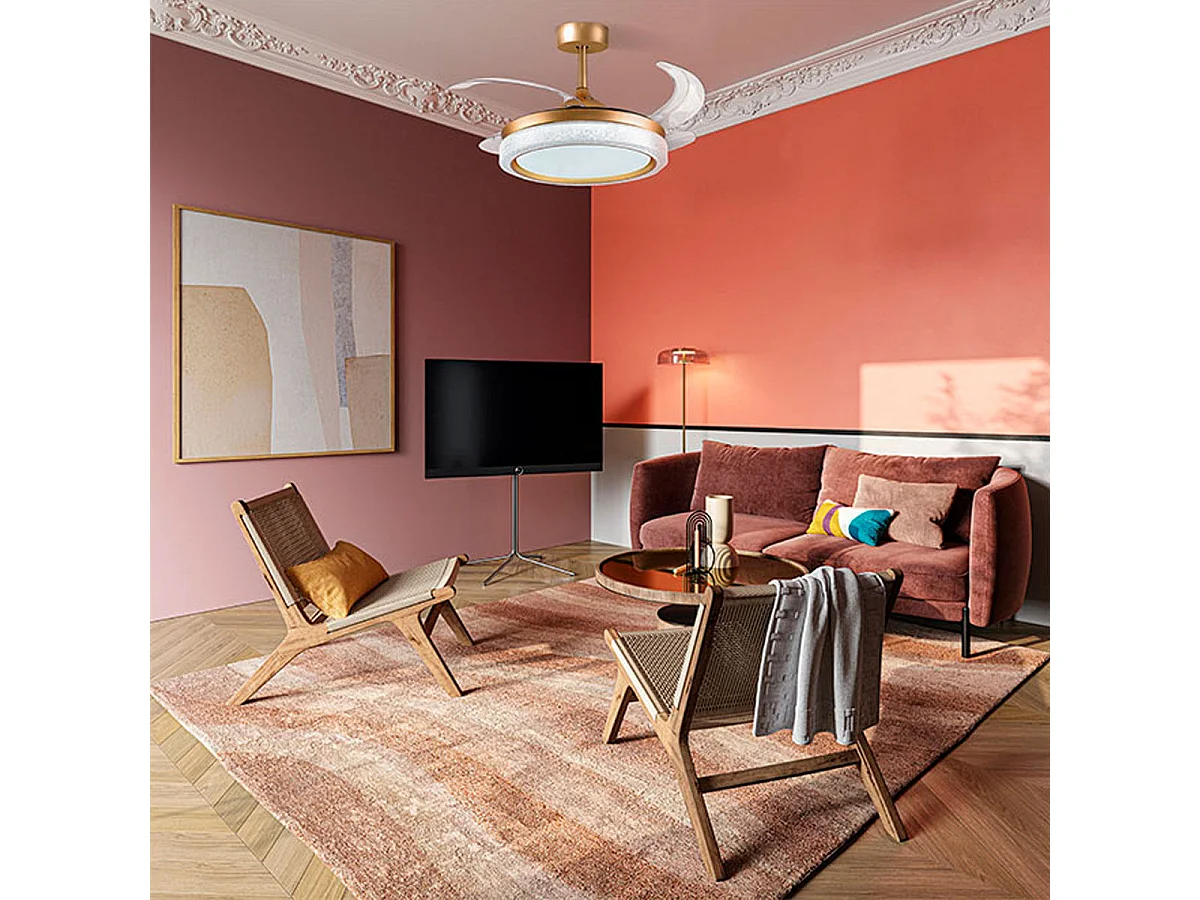 Ventilador de techo Acanto Bel Air 72W aspas retráctiles mando a distancia oro Ø108 cm