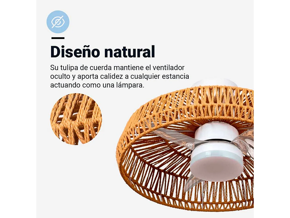 Ventilador de techo Belat 7022WR Universal Blue 55W diseño de tulipa natural Ø60 cm