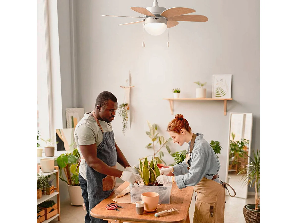 Ventilador de techo Geneva 6030W Universal Blue 50W 6 aspas reversibles blanco/natural Ø76 cm