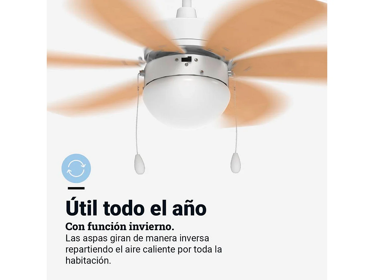 Ventilador de techo Geneva 6030W Universal Blue 50W 6 aspas reversibles blanco/natural Ø76 cm