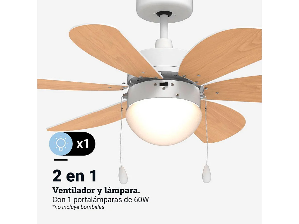 Ventilador de techo Geneva 6030W Universal Blue 50W 6 aspas reversibles blanco/natural Ø76 cm