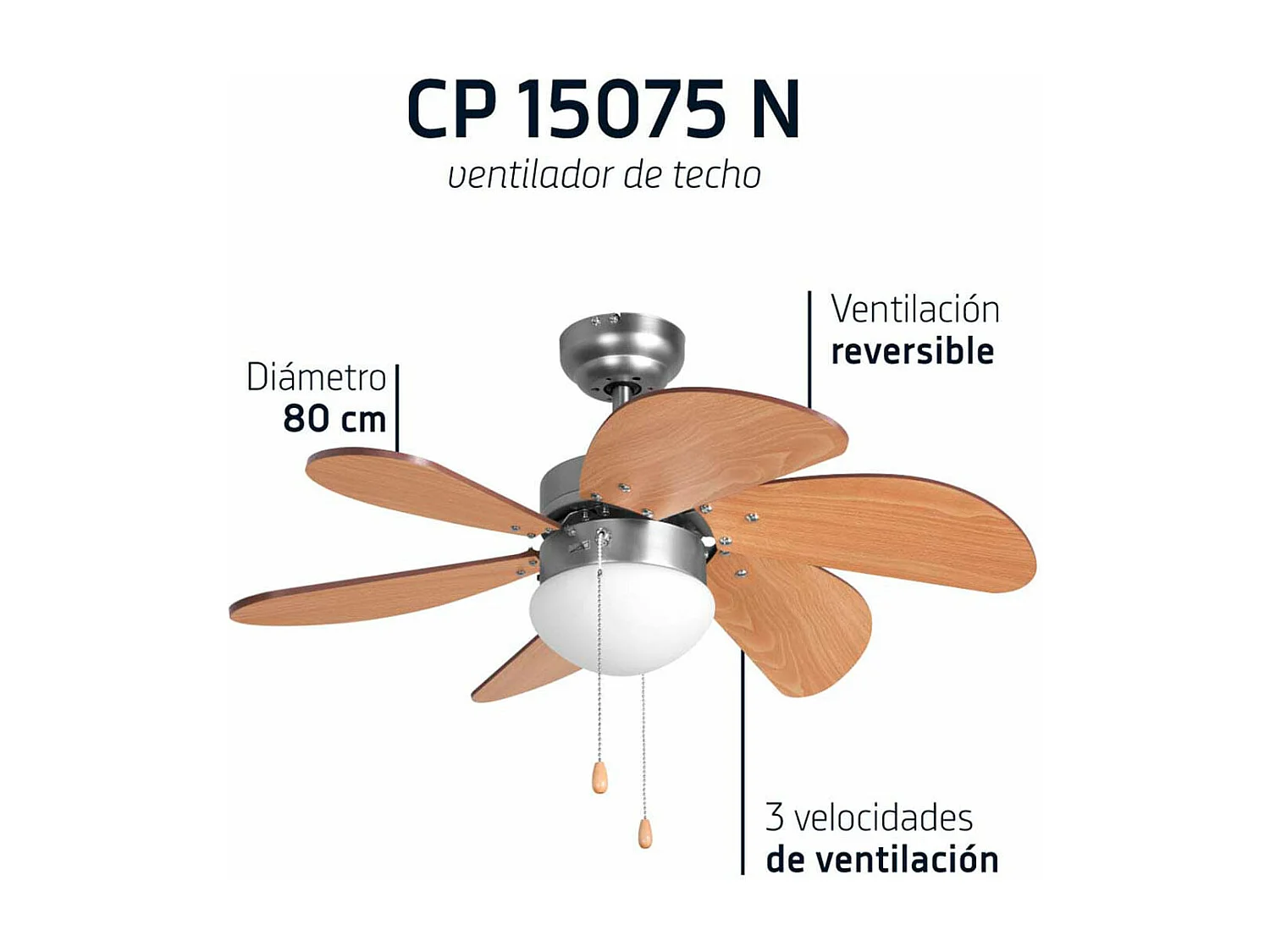 Ventilador de techo Orbegozo CP 15075 N 6 aspas 5W función verano/invierno madera Ø80 cm