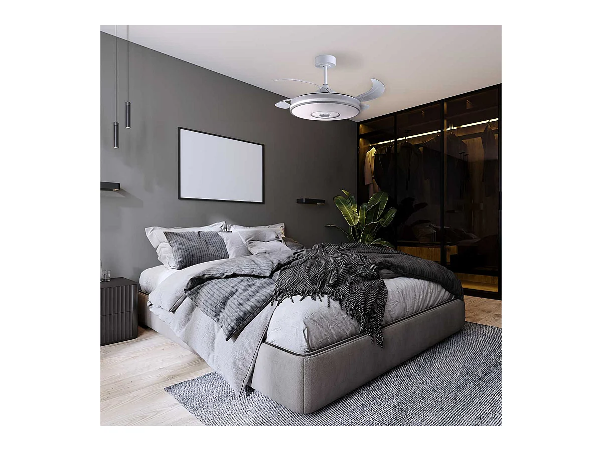 Ventilador de techo Colors Bel Air 72W 4 aspas retráctiles con altavoz Bluetooth blanco Ø108 cm