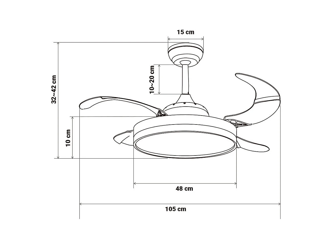 Ventilador de techo Altano 7042 Universal Blue 64W aspas retráctiles WiFi negro Ø105