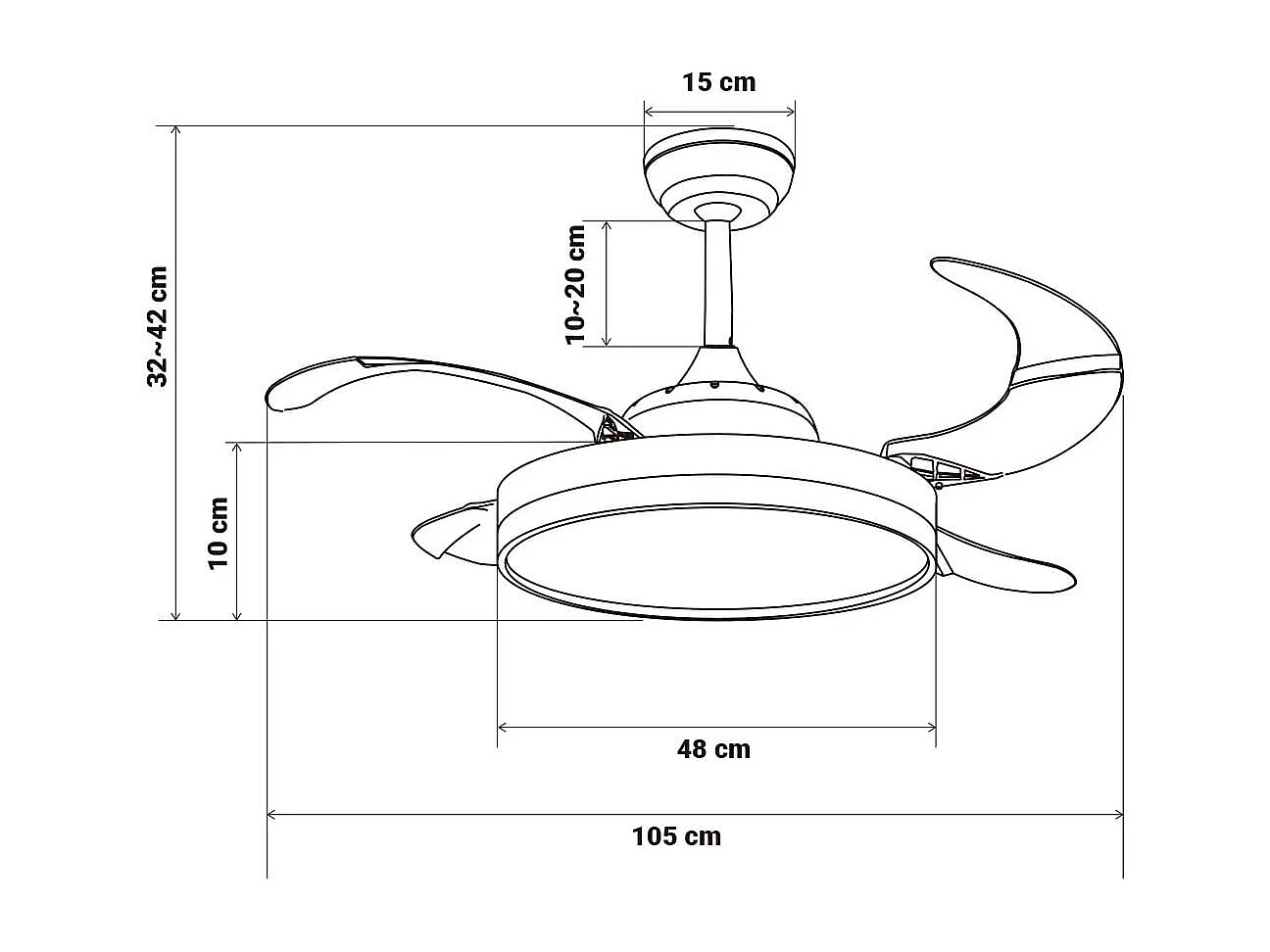 Ventilador de techo Altano 7042 Universal Blue 64W aspas retráctiles WiFi negro Ø105
