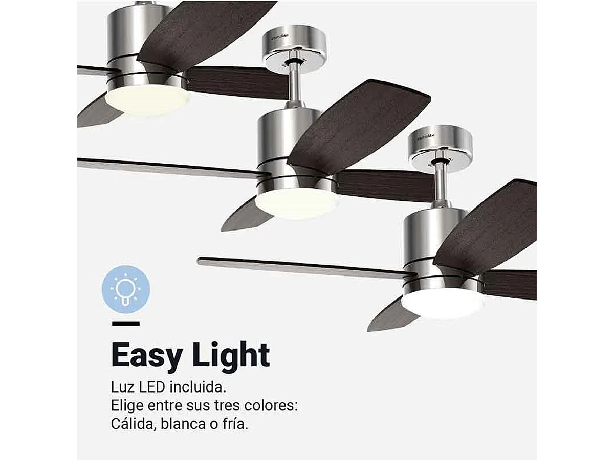 Ventilador de techo Midi Universal Blue luz LED silencioso inox/marrón 55W 106 cm