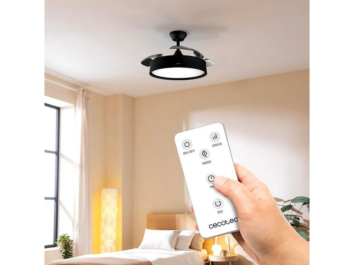 Ventilador de techo Cecotec Energysilence Aero 4200 35W aspas retráctiles con luz LED negro Ø106 cm