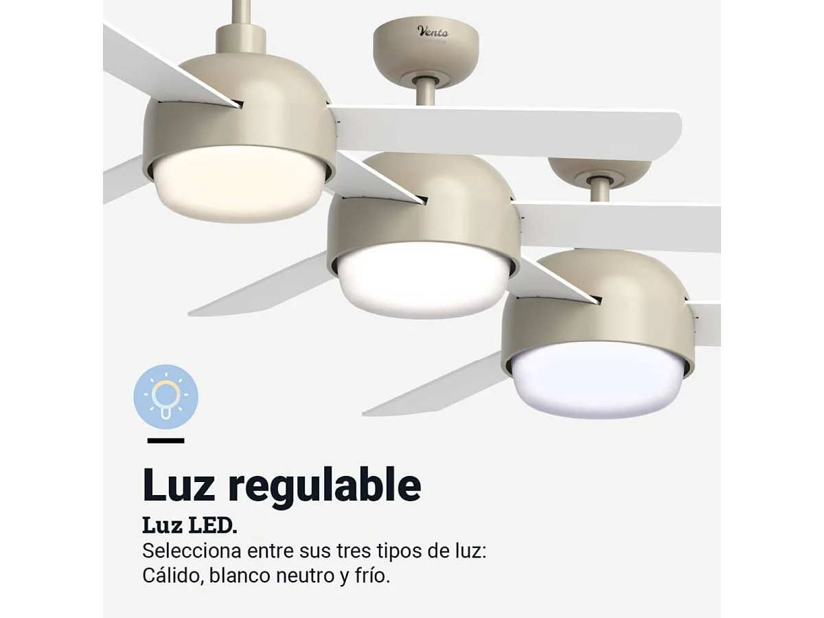 Ventilador de techo Vento 35W 3 aspas reversibles mando a distancia natural Ø122 cm
