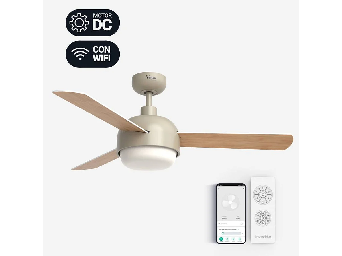 Ventilador de techo Vento 35W 3 aspas reversibles mando a distancia natural Ø122 cm