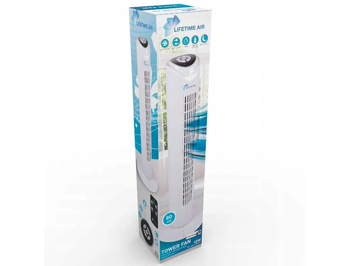 Ventilador de torre Lifetime Air 45W 3 velocidades oscilante con temporizador blanco Ø26,5x81 cm