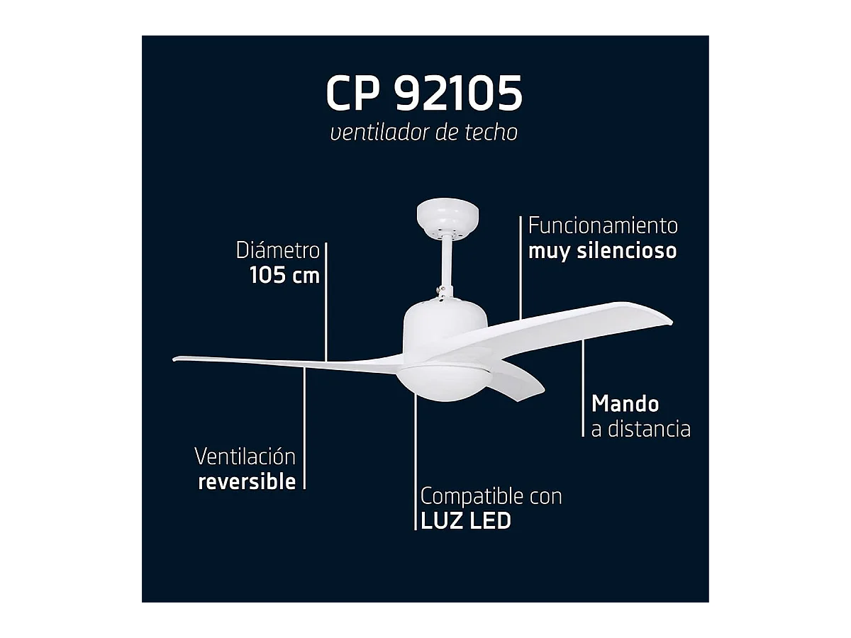 Ventilador de techo Orbegozo CP 92105 50W función verano/invierno blanco Ø105 cm