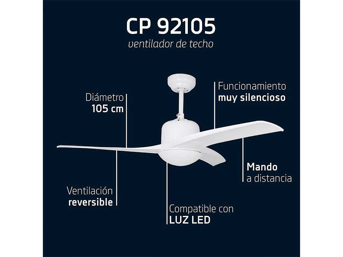 Ventilador de techo Orbegozo CP 92105 50W función verano/invierno blanco Ø105 cm