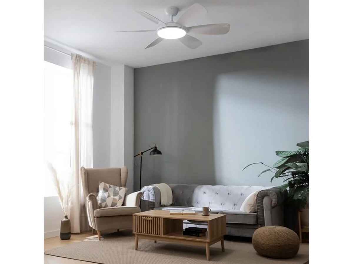 Ventilador de techo EnergySilence Aero 5200 55W 6 aspas con mando a distancia blanco Ø132 cm