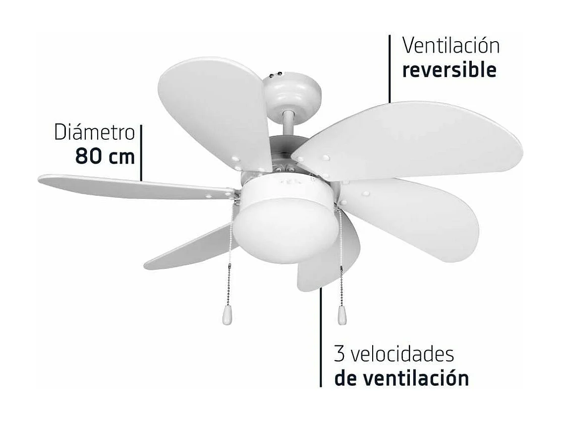 Ventilador de techo Orbegozo CP 15076B 50W 6 aspas reversibles blanco Ø80 cm
