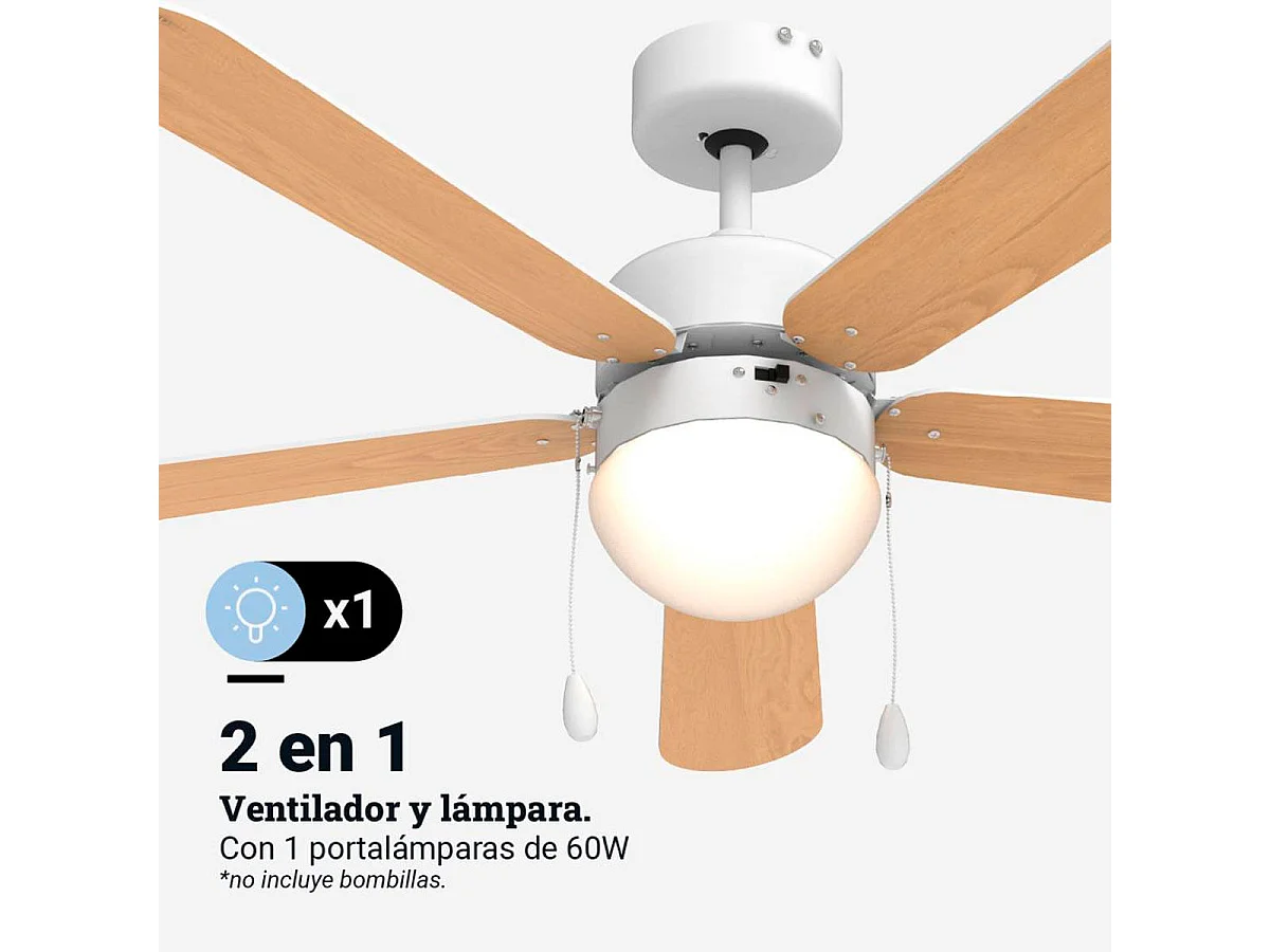 Ventilador de techo Etesios 6052W Universal Blue 60W 5 aspas reversibles blanco/natural Ø132 cm