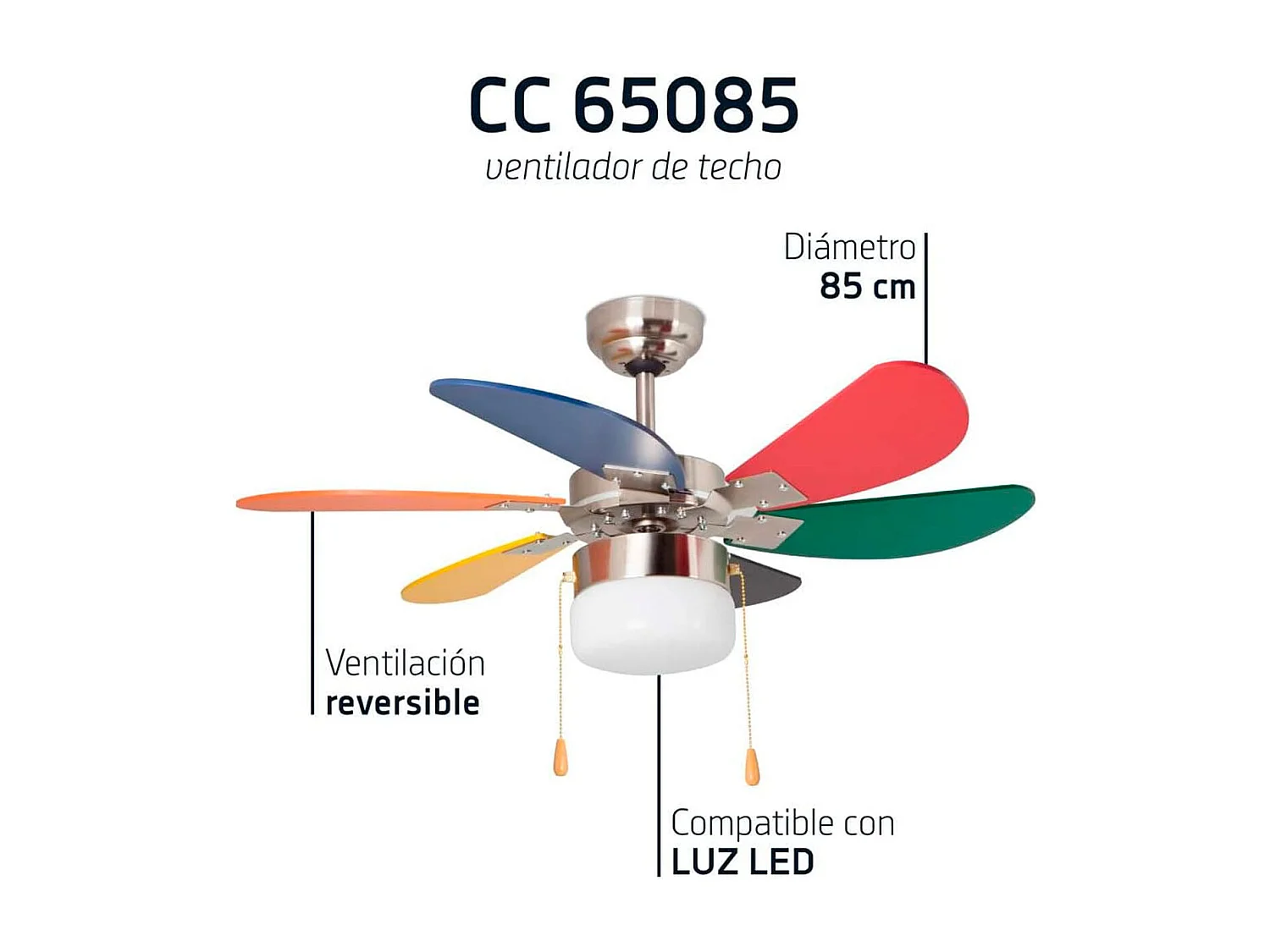 Ventilador de techo infantil Orbegozo CC 65085 6 aspas 3 velocidades con luz Ø85 cm