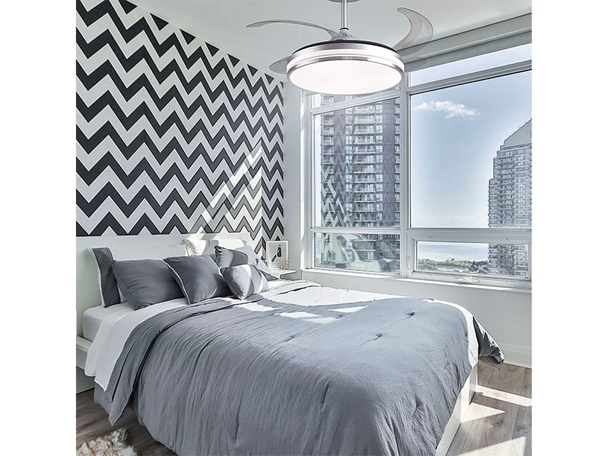 Ventilador de techo Kepler Bel Air 72W aspas retráctiles mando a distancia plata Ø108 cm