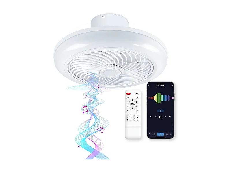 Ventilador de techo Siroco 43W aspas reversibles con altavoz 3000lm blanco Ø46 cm