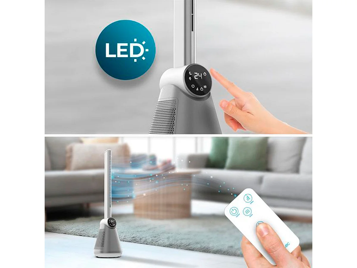 Ventilador de torre Cecotec EnergySilence 9890 Skyline Bladeless 50W diseño sin aspas inox/blanco