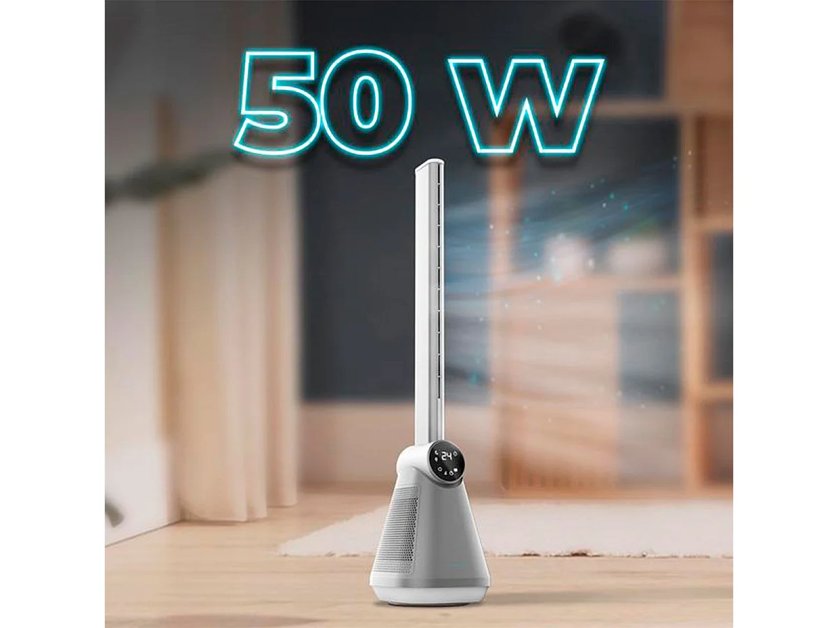 Ventilador de torre Cecotec EnergySilence 9890 Skyline Bladeless 50W diseño sin aspas inox/blanco