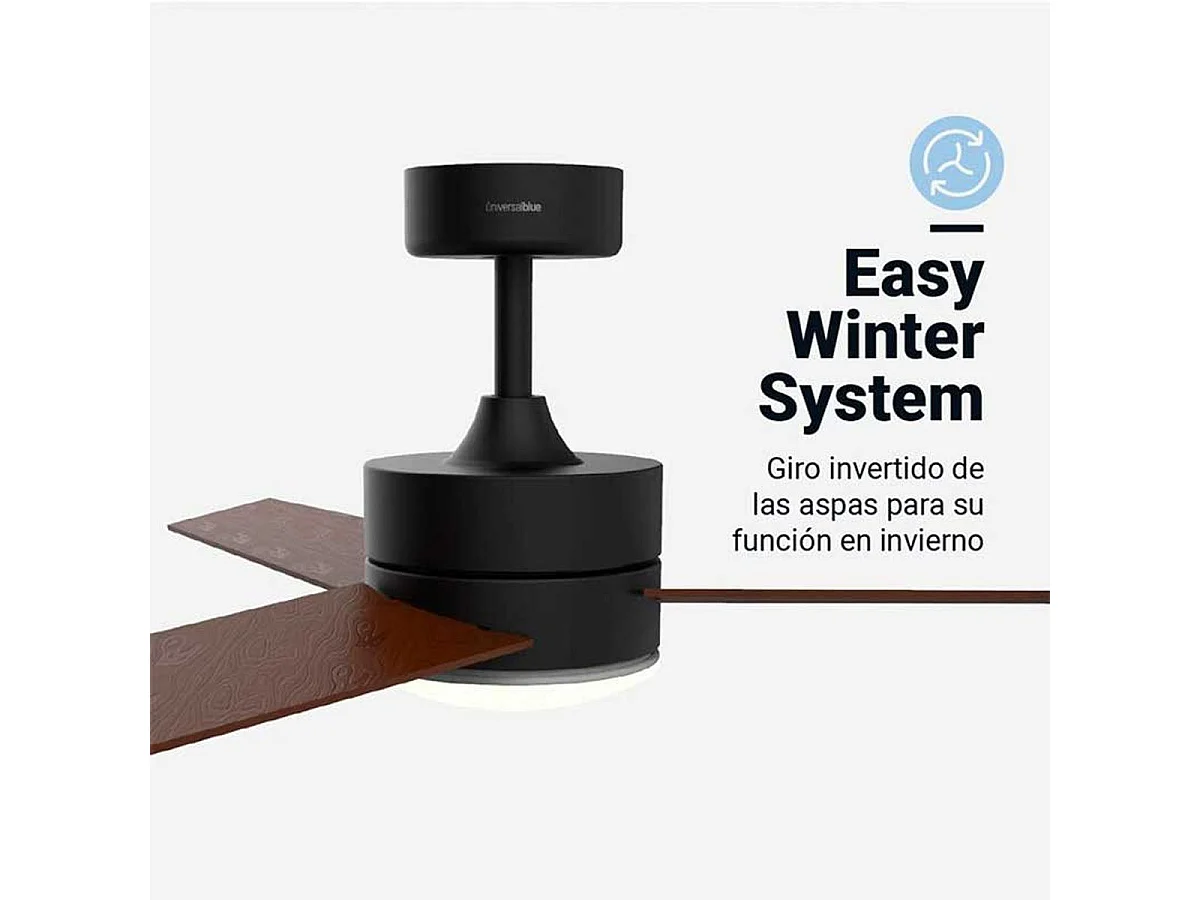 Ventilador de techo Bora 4052BDC Universal Blue 70W con luz LED motor DC negro/madera