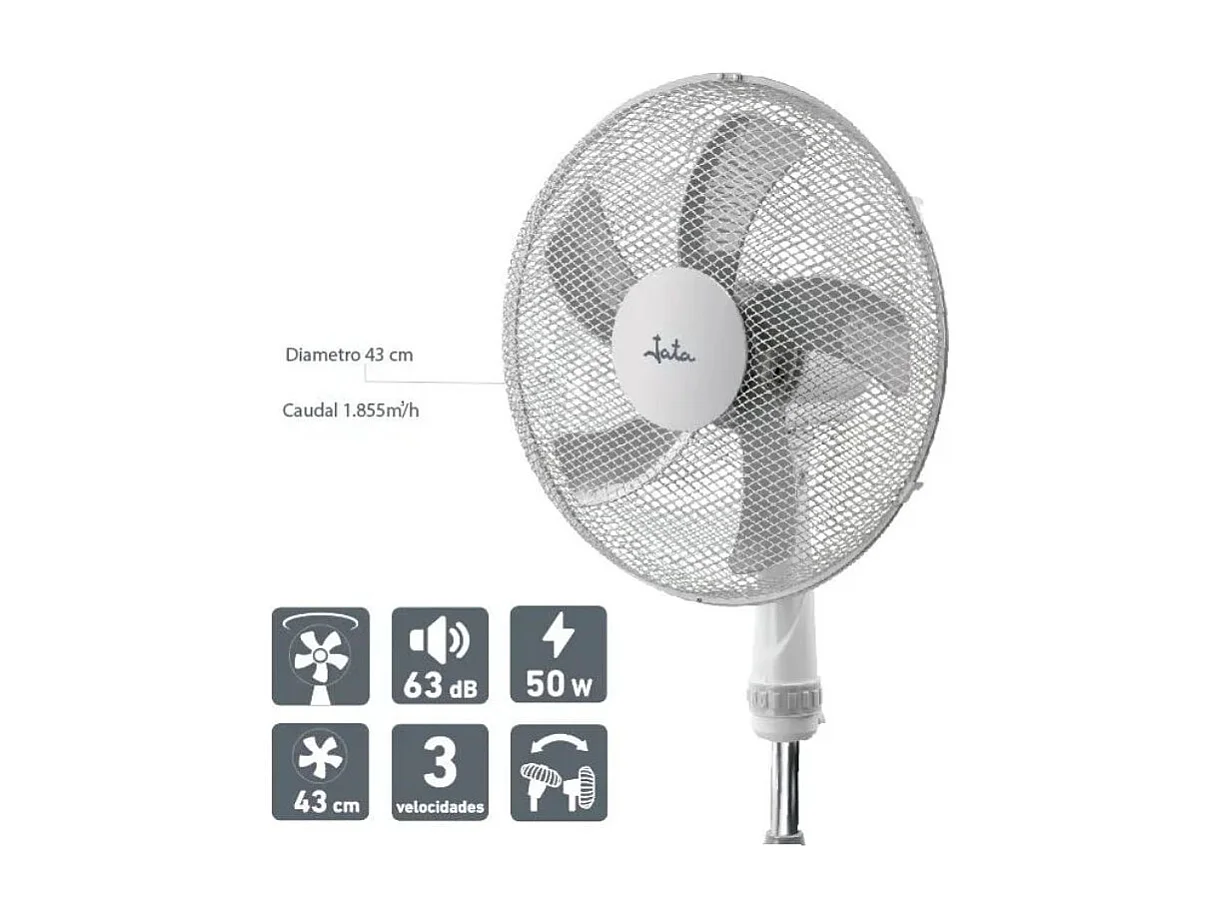 Ventilador de pie Jata JVVVP3050 50W 5 aspas blanco 130 cm