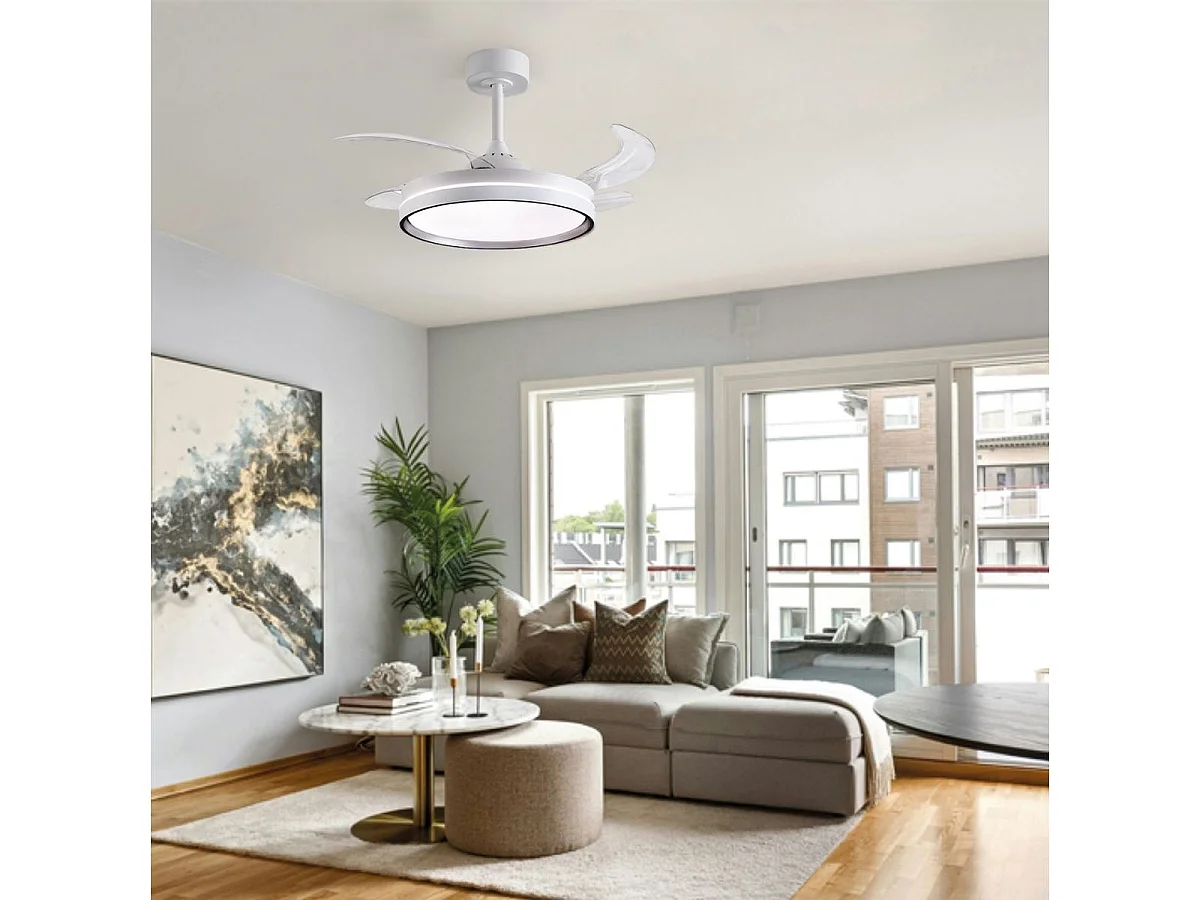 Ventilador de techo Akran Bel Air 72W 4 aspas retráctiles con luz LED plata Ø108 cm