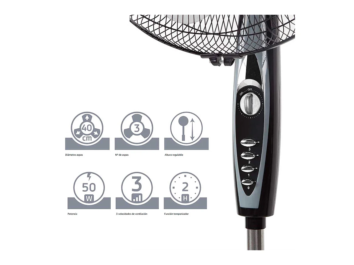 Ventilador de pie Orbegozo SF 3347 50W 3 velocidades negro Ø40 cm
