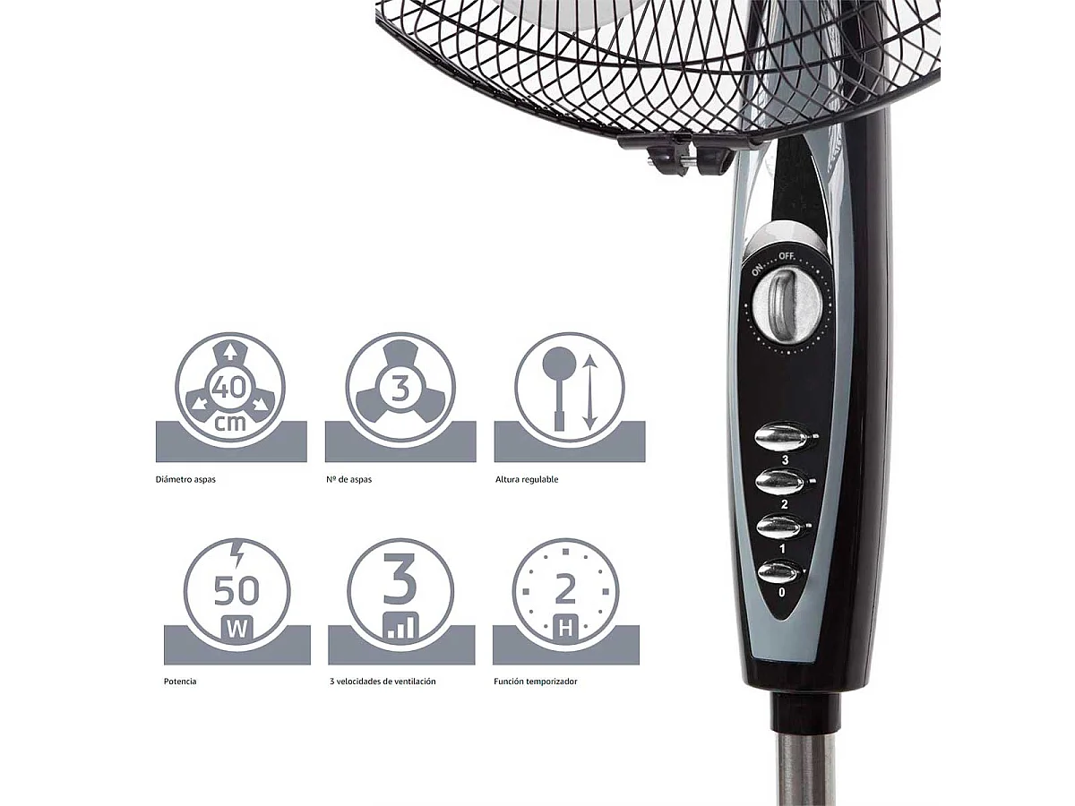 Ventilador de pie Orbegozo SF 3347 50W 3 velocidades negro Ø40 cm