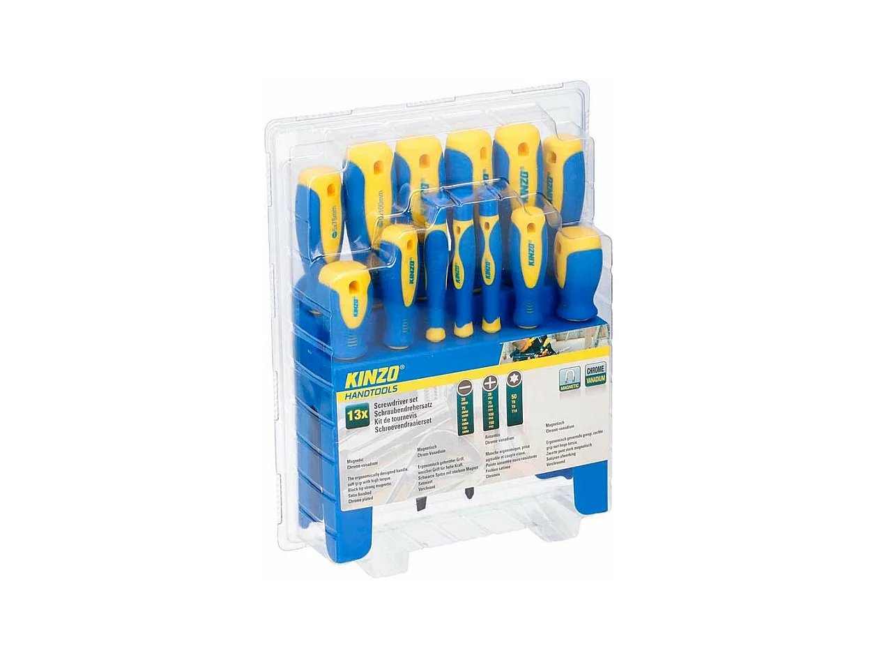 Set de 12 destornilladores Kinzo con soporte azul/amarillo