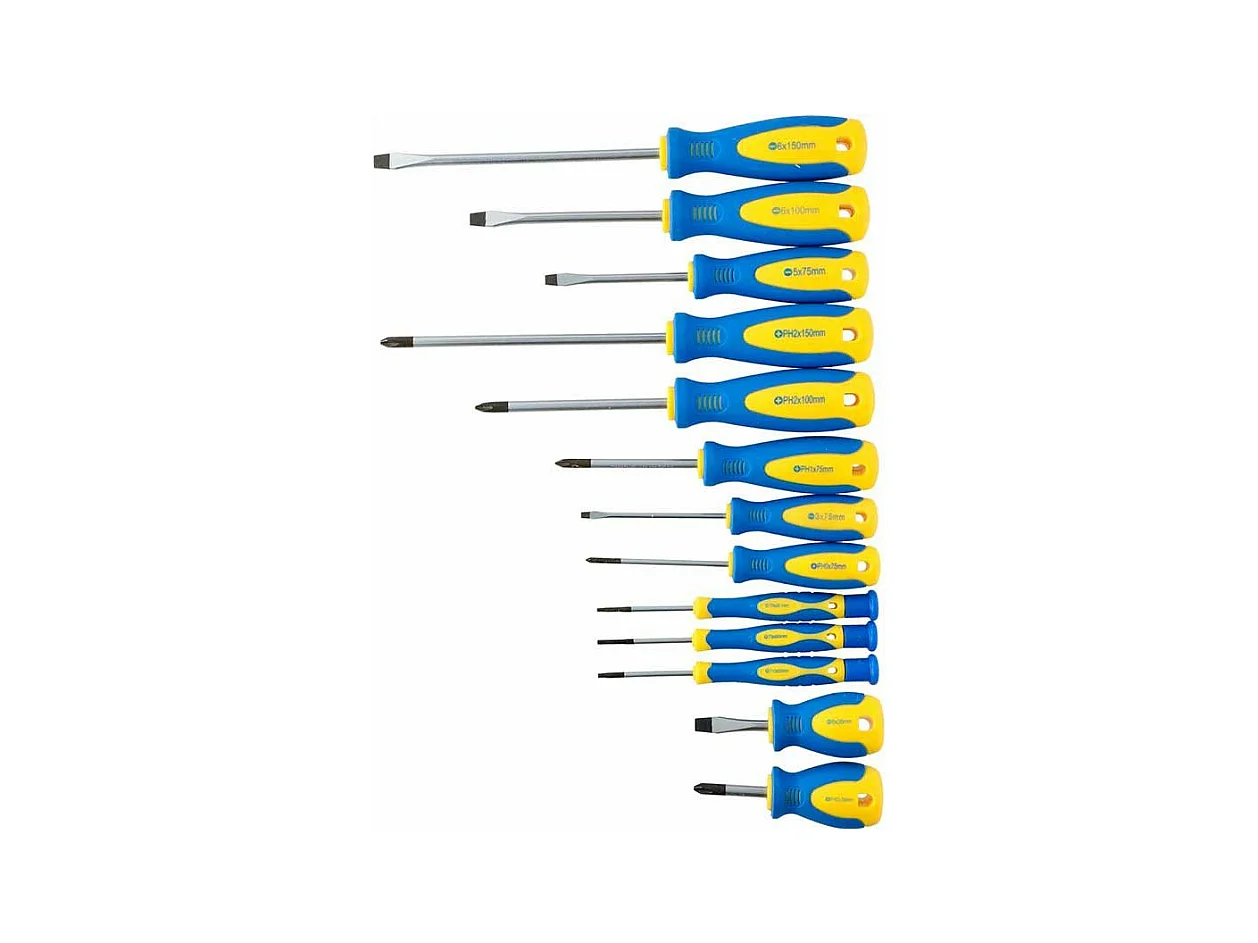 Set de 12 destornilladores Kinzo con soporte azul/amarillo