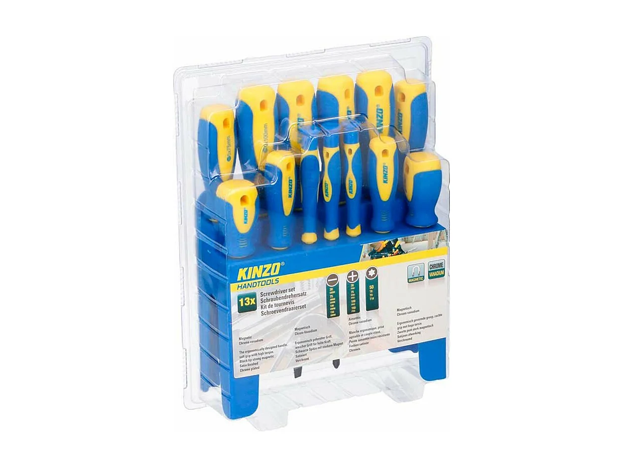Set de 12 destornilladores Kinzo con soporte azul/amarillo