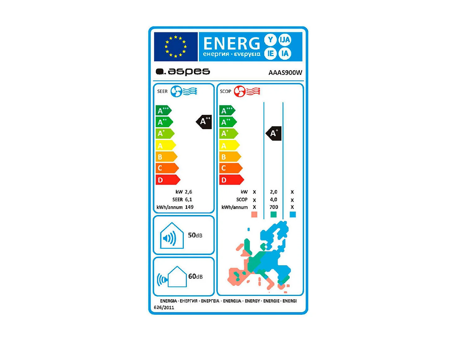 Aire acondicionado split AAAS900W Aspes 9000BTU 2600W A++ blanco