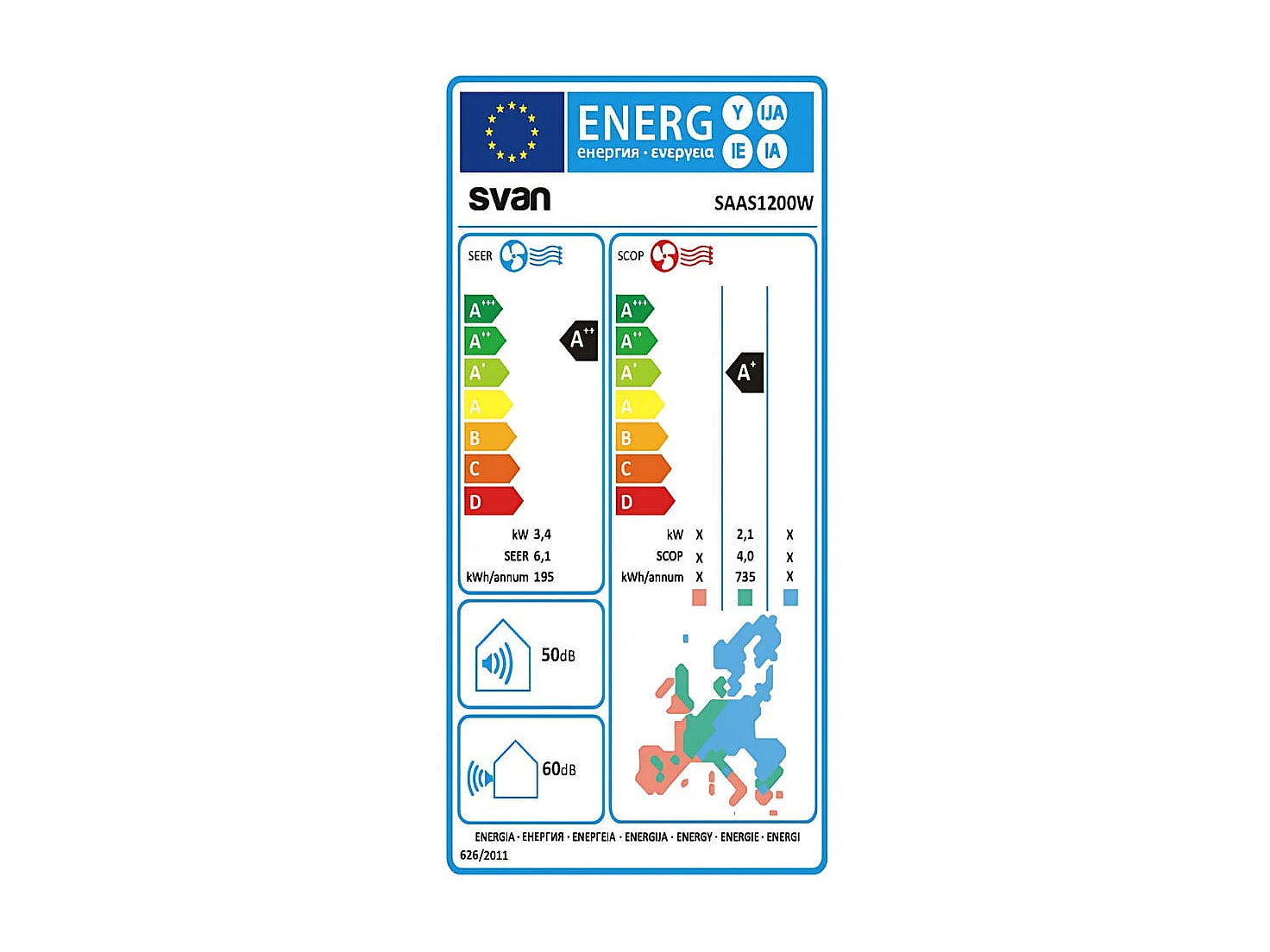 Aire acondicionado split Svan SAAS1200W 3000 frigorías Inverter WiFi A++