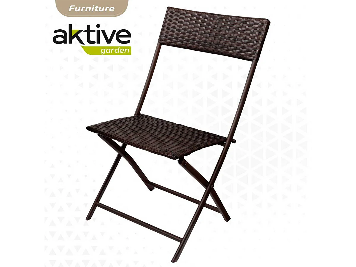 Conjunto de terraza Aktive Garden mesa+2 sillas plegables ratán negro