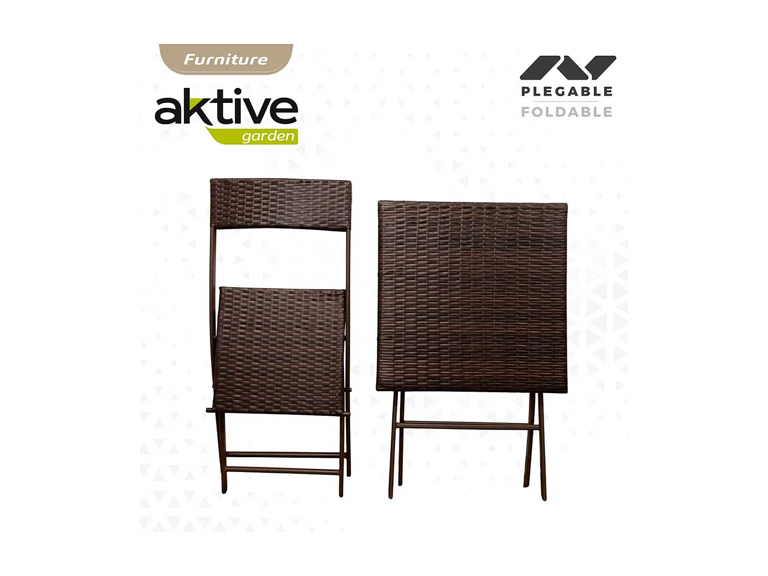 Conjunto de terraza Aktive Garden mesa+2 sillas plegables ratán negro