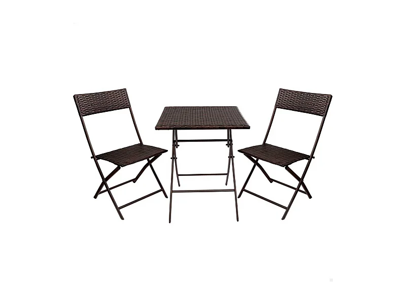 Conjunto de terraza Aktive Garden mesa+2 sillas plegables ratán negro